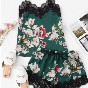 NWT: lace trim floral cami pajama set